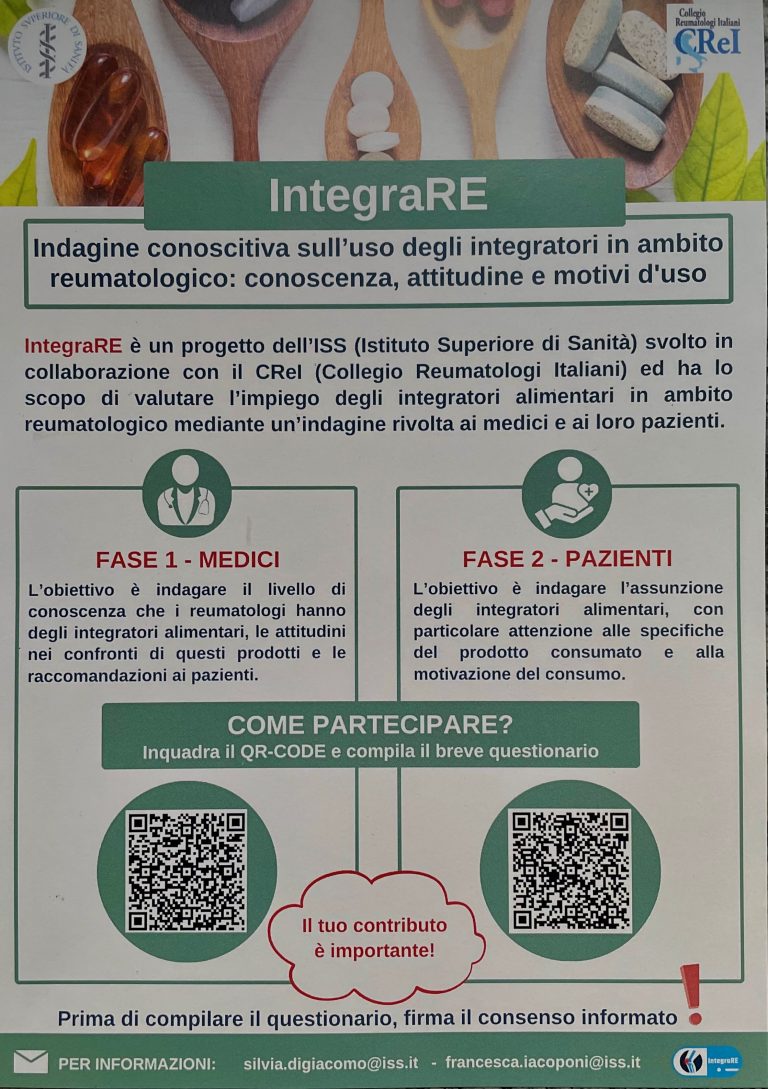 IntegraRe, il progetto che studia l’uso degli integratori in Reumatologia – ISS e CReI